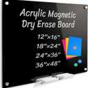 Acrylic Black Magnetic Dry Erase Board for Wall, White Board 18x24,Frameless Magnetic Dry Erase Board for Office,Classroom and Home/for Kids,Students,Adults