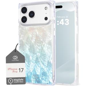 Cocomii Rectangle Case for iPhone 17 Pro, Compatible with MagSafe, Turquoise Real Mother of Pearl