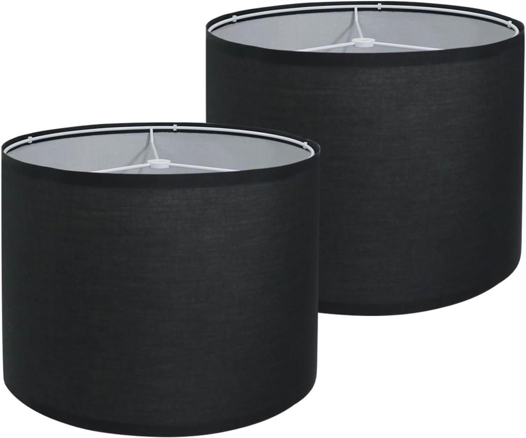 Black Lamp Shades Set of 2, Medium Drum Lamp Shade 13"Top x 13"Bottom x 10"High(Spider), Lampshades Replacement for Table Lamps Floor Lamps, Natural Linen Hand Crafted, Easy Assembly Required