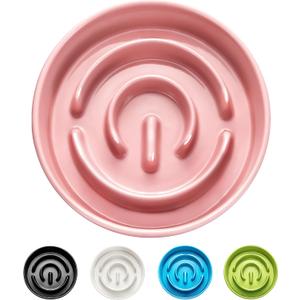 Ceramic Slow Feeder Dog Bowls, 2.0 Cups Slow Feeder for Medium and Large Dogs, Puzzle Maze Bowl to Slow Down Eating, 30oz, 8in, Pink