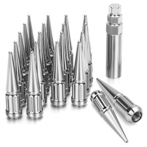 DYNOFIT M12x1.5 Spike Lug Nuts, 20PCS 12x1.5 Lug Nut, Compatible with Honda Acura Chevy Hyundai Toyota Lexus Mitsubishi(Chrome), 3.35 inch Tall Closed End Nuts with 1 Socket Key