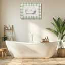 Minimalist Green Stripes Bathroom Framed Canvas Wall Art Bathtub Painting Picture Wall Decor Funny Bathroom Poster Print Artwork for Bedroom Living Room Restroom 16x24 Inch