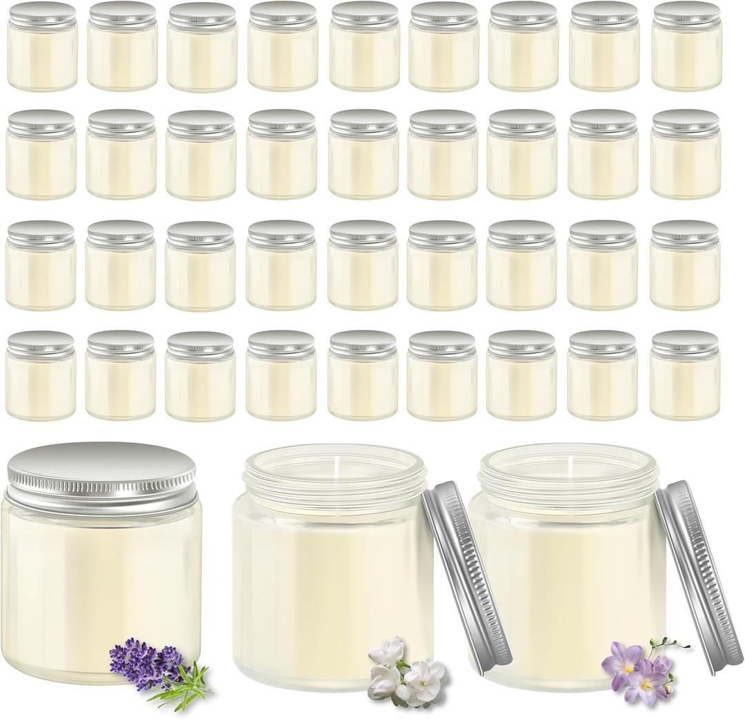 ACITHGL 36 Pcs 4oz Mini Mason Jar Candles Small Scented Candles Bulk Aromatherapy Ideal Souvenir Favors for Wedding Birthday Party (Freesia, Lavender, Jasmine, Silver)