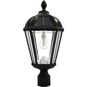 Gama Sonic Outdoor Solar Post Light, Black Aluminum, Royal Bulb, Rain Water Glass, Single Lamp with 3-inch Fitter for Lamp Posts Warm White LED, 98B012 (Upgraded Panel and Battery), Single Lamp Only - Post Mount