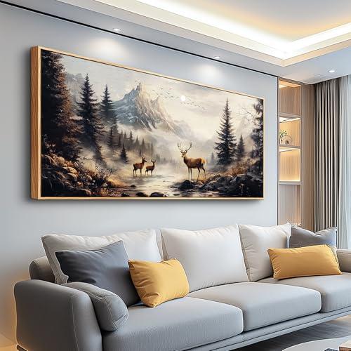 KELIYUAN Large Canva Landscape Painting Of Elk Mountain Pictures Wall Decor For Living Room Wall Art For Bedroom Office Mural Modern Restaurant Room Home Decorations Aesthetics Wood Framed 32x72 In