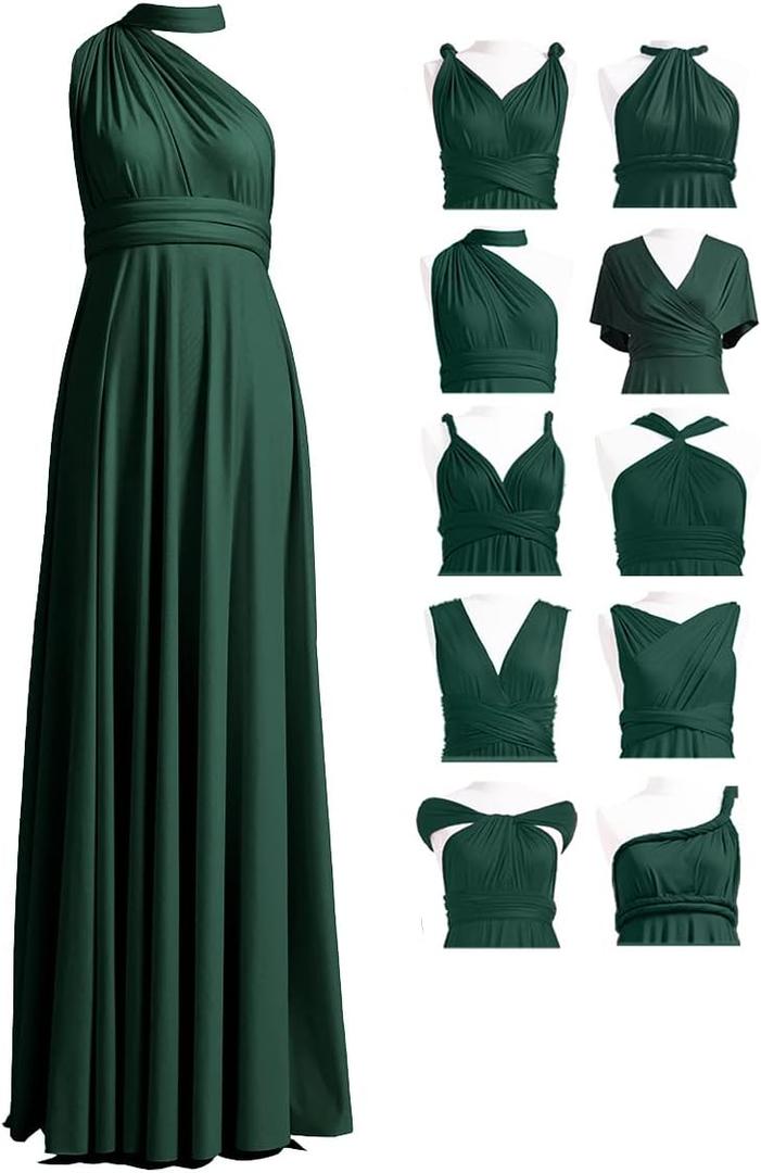 72styles Infinity Dress with Bandeau, Convertible Bridesmaid Dress, Long, Plus Size, Multi-Way Dress, Twist Wrap Dress (Dark Green, One Size)