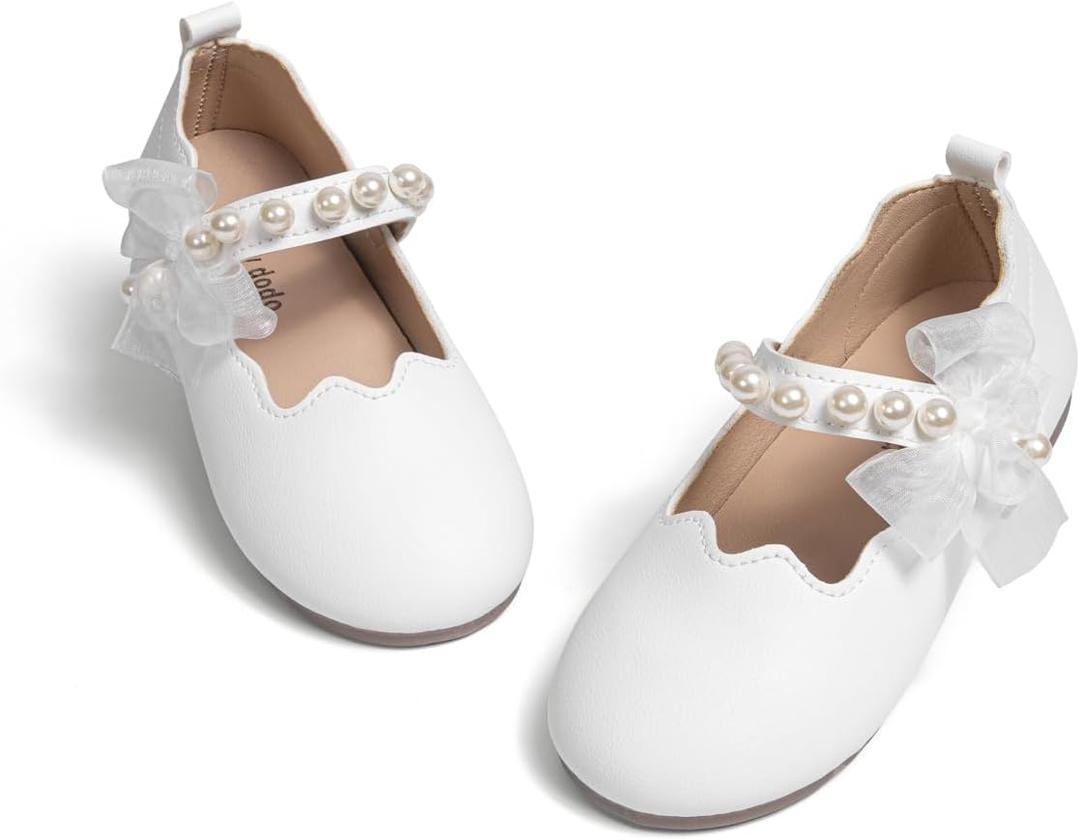 CENCIRILY Toddler Little Girls Flower Dress Shoes Mary Jane Ballet Flats Party School Bowknot Princess Wedding Shoes (A18/Cream)
