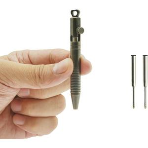 Mini Brass Bolt Action Pen with Quick-Release Keychain, Handmade EDC Pocket Pen, 76 mm with 2 Replacement Refills & Gift Box (QR Retro Black)