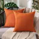 MIULEE Pack of 2 Decorative Outdoor Solid Waterproof Throw Pillow Covers Faux Linen Garden Farmhouse Cushion Cases for Summer Patio Tent Balcony Couch Sofa 16x16 Inch Orange