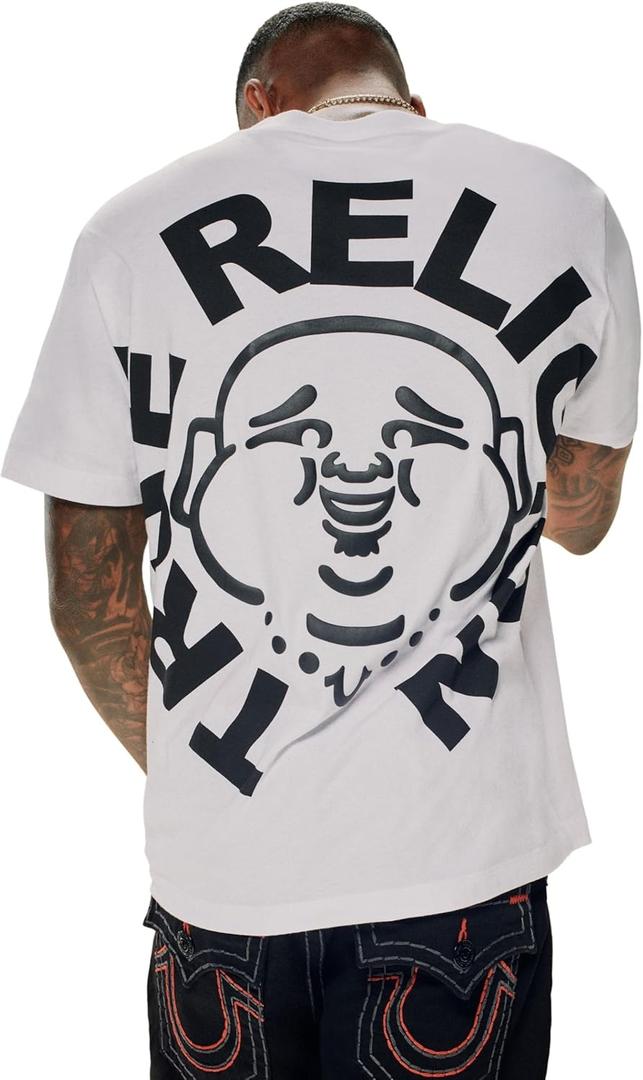 True Religion Mens Short Sleeve Buddha Face Tee Men's T-Shirts, Graphic Tees for Men (Large)