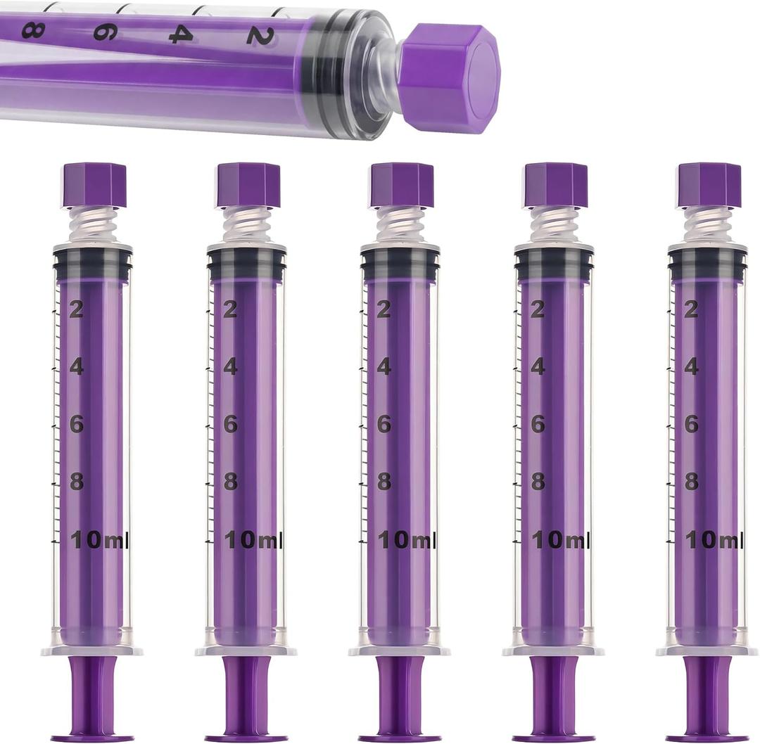 10ml Syringe with Screw Cap, 10cc Syringe for Liquid Feeding, Science Lab, Measurement, Individually Sealed Packed, 10 Pack