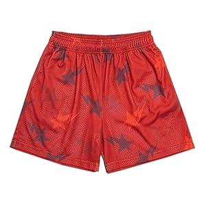 DIOTSR Mens Graphic Print Shorts Cool Mesh Basketball Shorts Casual Flat Front Shorts Summer Drawstring (X-Small, Star Red)