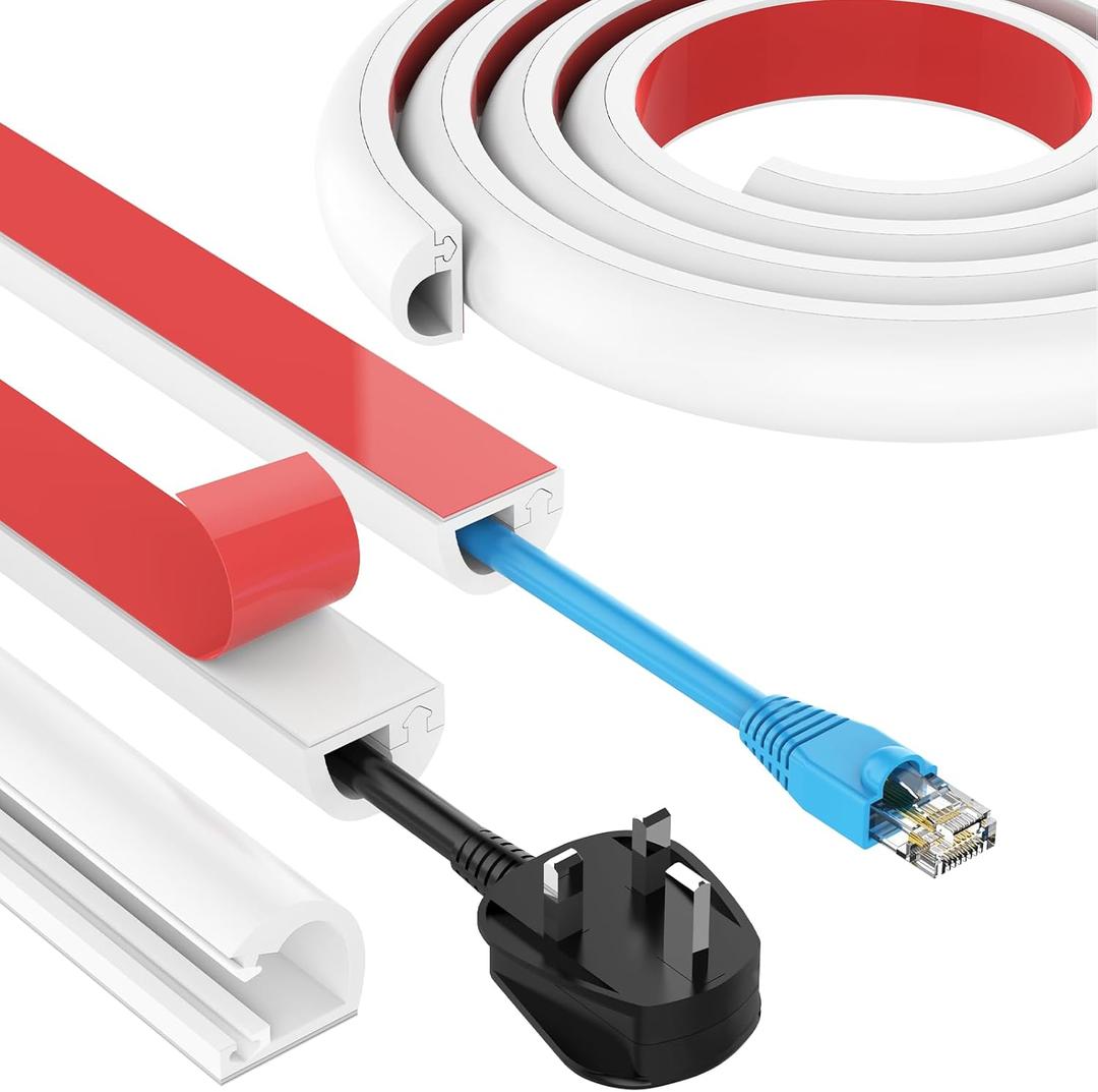 196 Inch Wall Cord Hider, Silicone Self Adhesive Cable Hider Cord Cover, Flexible Wire Covers for Cords Cable Cover Cable Concealer for Wires W0.59 H0.39 White (White, 196 inch)