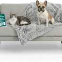 Furhaven Waterproof Throw Blanket for Dogs & Indoor Cats, Washable - Shaggy Plush Calming Long Faux Fur & Velvet Dog Blanket - Mist Gray, Medium