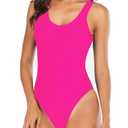 Leoparts Women's Retro Scoop Neck One Piece Swimsuits 80s/90s High Cut Low Back Bathing Suits Swimwear Hot Pink, Small