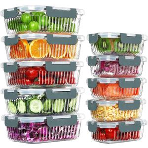 10 Packs Glass Meal Prep Containers with Lids, Glass Food Storage Containers Set, Airtight Lunch Containers, Microwave, Oven, Freezer and Dishwasher Safe, Gray