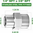 TAISHER 2PCS Forging of 304 Stainless Steel Pipe Fitting, Coupling, 3/8-Inch Female Pipe x 1/4-Inch Female Pipe
