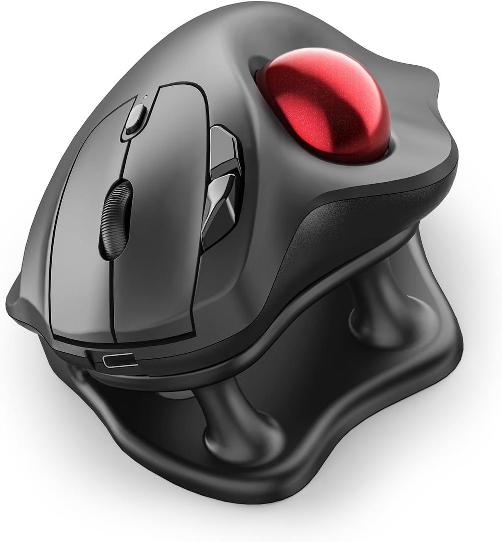 Nulea M511 Wireless Trackball Mouse, Rechargeable Ergonomic Thumb-Control Mouse with Tilt Stand, Smooth & Precision Tracking, 3 Device Connection (Bluetooth or USB Receiver), for PC/Mac/Laptop-Red