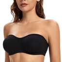 ANGOOL Strapless Bra for Women Padded Non-Slip Silicone Bandeau Bra Seamless Comfortable Wirefree Tube Top Bralette (Large, Black)