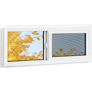 Vinyl Basement Window, Bathroom Sliding Window 24" x 12" White | Double Pane Insulated Tempered Glass and Fiberglass Screen for Basement, Bathroom, Shed