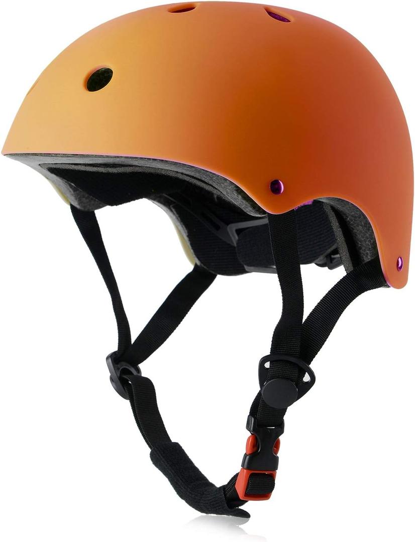 Kids Bike Helmet, Adjustable and Multi-Sport, from Toddler to Youth, 3 Sizes (Medium: 21.3" - 22.4", Orange)