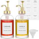 Gold Upgraded 2 Pack 16.9 Oz Coffee Syrup Dispenser - Clear Glass Bottles w. Pump and 36 Labels, Coffee Bar Accessories for Cinnamon, Vanilla, Caramel