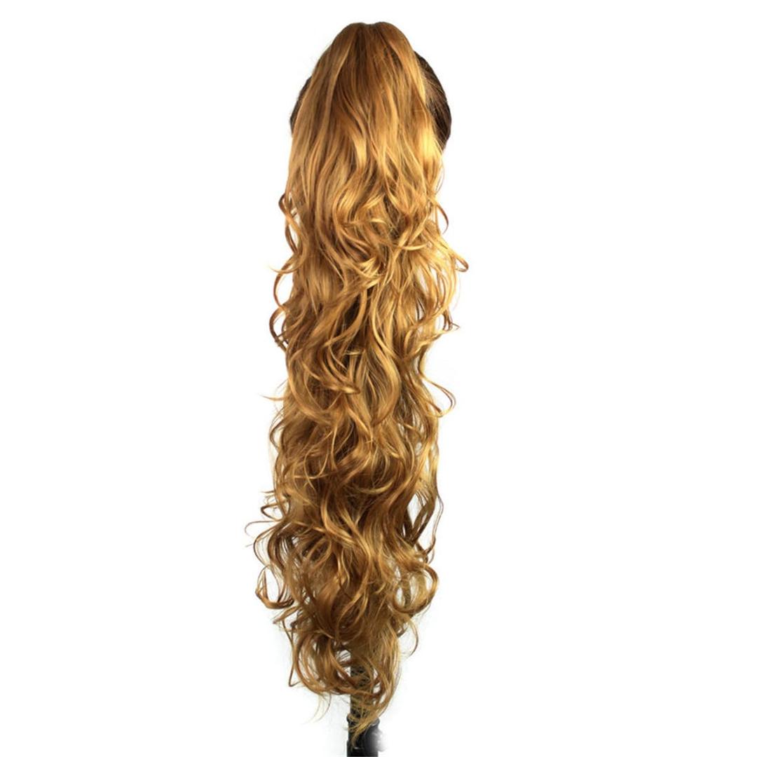 Yoanshop 24 Inch Long Messy Wavy Claw Clip Ponytail Extensions Synthetic Clip in Drawstring Curly Pony Tail Hair Extension Wig Hairpiece for Women (27B)