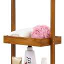 Utoplike Teak Shower Caddy Shelf, Standing Shower Organizer for Bathroom Corner, Wooden Freestanding Racks Storage for Inside Shower, Bath, Office, Stand Up 3 Tier Kitchen Desktop Organization