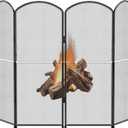 Fireplace Screen Stand Black 4 Panel Fireplace Cover Metal Fire Spark Guard Cover Foldable Decorative Fireplace Screen for Home Indoor Fireplace, Black (47.8" W x 31" H)