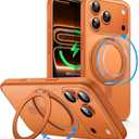 360 Degree Rotatable Ring Bracket Clear Magnetic Phone Case for iPhone, Compatible with MagSafe (Orange,iPhone 17 Pro)