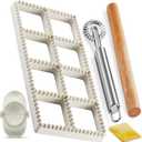 Ravioli Maker Press, Ravioli Press Mold Set - 1.85" Squares Ravioli Stamp Maker Cutter with Wood Rolling Pin, 2.6" Empanada Maker Press Kit and Ravioli Wheel, Makes 8 Ravioli
