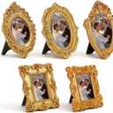 5 Pcs Mini Gold Frames with Backing, Mini Vintage Picture Frame Set Small Baroque Resin Photo Frame for Tabletop, Wall Decor, Bedroom, Living Room (Without Glass)