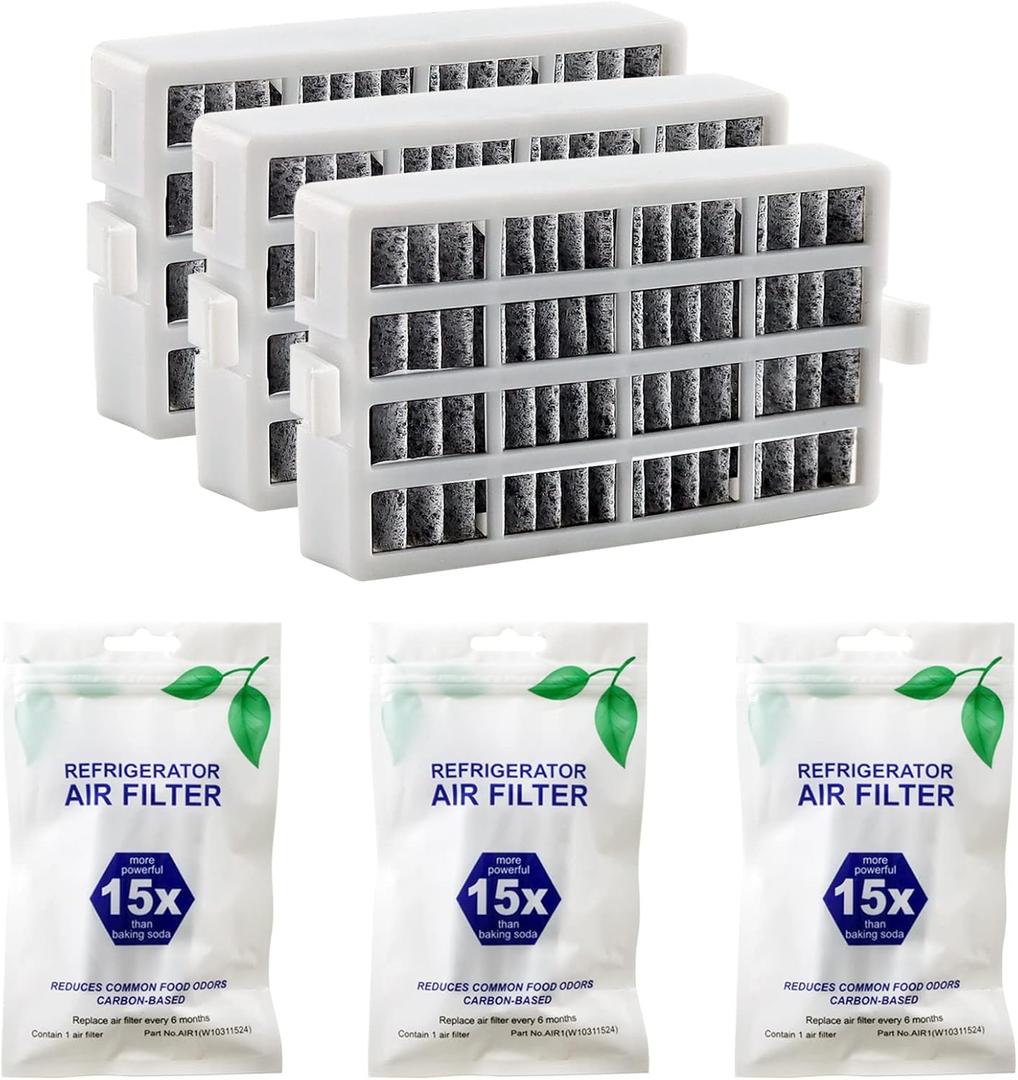 W10311524 AIR1 Refrigerator Air Filter Cartridge Replacement for Whirlpool Kenmore Refrigerator Compatible with Fresh Flow Refrigerator Air Filter, 3 Pack, White (3 Count (Pack of 1))