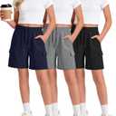 Ficerd 3 Pack Girls Cargo Bermuda Shorts, 3-Color, 9-10 Years