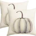Fall Decorations White Pumpkin Throw Pillow Covers 16x16 Set Of 2 Autumn Outdoor Pumpkins Pillows Cover Teal Gray Thanksgiving Decorative Pillow Case Farmhouse Cushion Cover for Couch Bed Sofa Decor