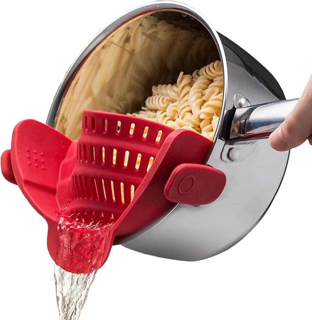Kitchen Gizmo Snap N Strain Silicone Pot Strainer - Adjustable Clip-On Pasta Strainer for Pots, Pans, and Bowls - Large Red Kitchen Colander Kitchen Gizmo Snap N Strain Silicone Pot Strainer - Adjustable Clip-On Pasta Strainer for Pots, Pans, and Bowls - Large Red Kitchen Colander