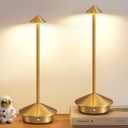 Modern Cordless Table Lamp Set of 2, Portable LED Desk Lamps, 5000mAh Rechargeable Battery Operated Lighting for Bedroom Dining Room Restaurant Coffee Shop Camping Night Light (Gold)