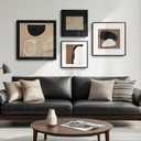 Framed Modern Black and White Brown Abstract Wall Art, Large for Living Room Set of 4 Minimalist neutral Canvas Wall Decor, Geometric boho Paintings Pictures for Bathroom, Dining, Office, Hallway
