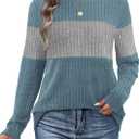 WIHOLL Womens Sweaters Trendy Color Block Tops Long Sleeve Shirts Fall Outfits Early Fall Fashion 2025 Winter Clothing (Medium, Unique Muted Blue Grey)