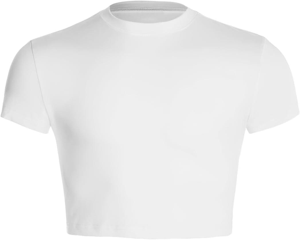 Milumia Men's Short Sleeve Crew Neck Slim Fit Basic Crop Top T Shirts Hot Shirts