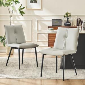 YOUTASTE Modern Dining Chairs Set of 2 Upholstered Leather Kitchen Chairs Soft Padded Side Chairs Dinner Chairs with Metal Legs for Living Room Bedroom, Light Grey