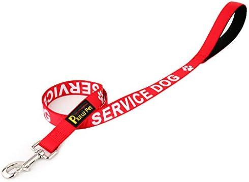 Plutus Pet Service Dog Leash with Soft Neoprene Padded Handle,Printed in Large Letters on Both Sides,4ft Long，Red，3/4" Wide for Medium Dogs