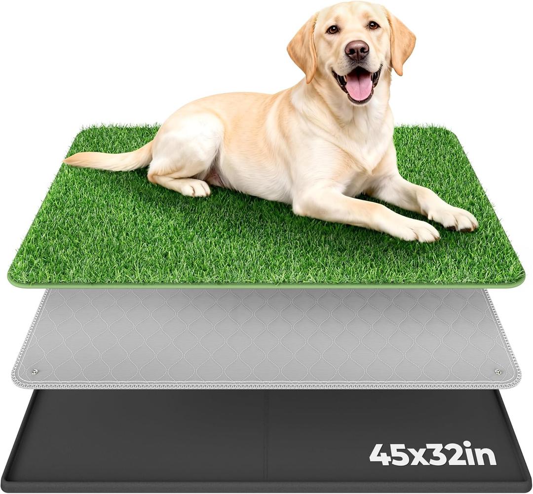 BurgeonNest Dog Grass Pad with Tray 45"x32", Includes Reusable Artificial Turf for Dog Litter Box, Ultra-Absorbent Washable Pee Pad & EVA Material Tray for Balcony, Apartment & Indoor/Outdoor Use