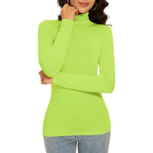 Lime Green Turtleneck Women Thermal Shirts Long Sleeve Underscrubs Tops Warm Basic Layer Winter Fall (Neon Green S)