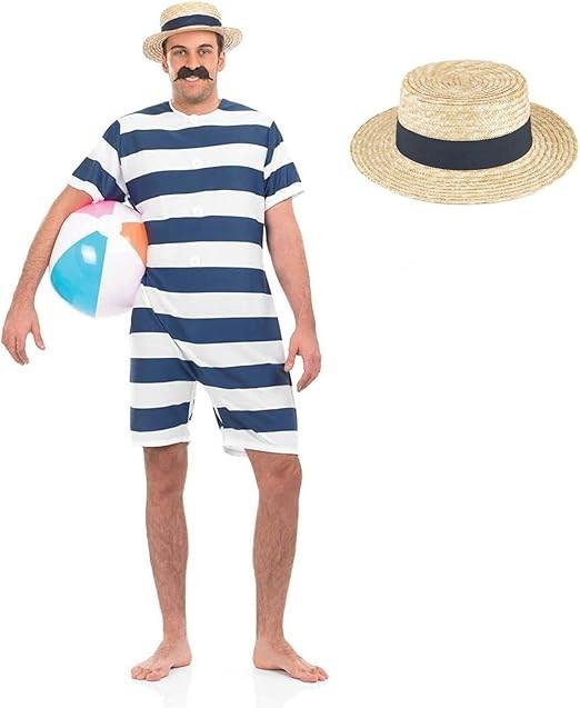 fun shack 1920s Mens Bathing Suit Costume 20s Swimsuit Halloween Costumes for Men - Large - 2 Pcs