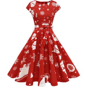 Dressystar Women's Vintage 1950s A Line Cocktail Prom Party Dress Retro Rockabilly Cap Sleeve Knee Length Swing Dresses (Medium)