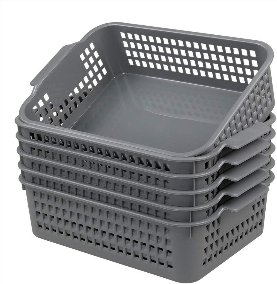 Ggbin 6 Pack Plastic Storage Baskets, Desktop Organizer Basket Bin, Grey Shelf Storage Basket