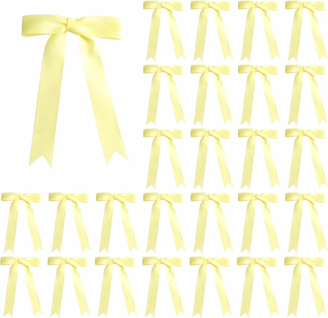 30 Pcs 5 x 7 Inch Yellow Grosgrain Ribbon Bows with Twist Tie Gift Bows for Gift Wrapping, Crafts, Parties (Yellow, Width of 1")