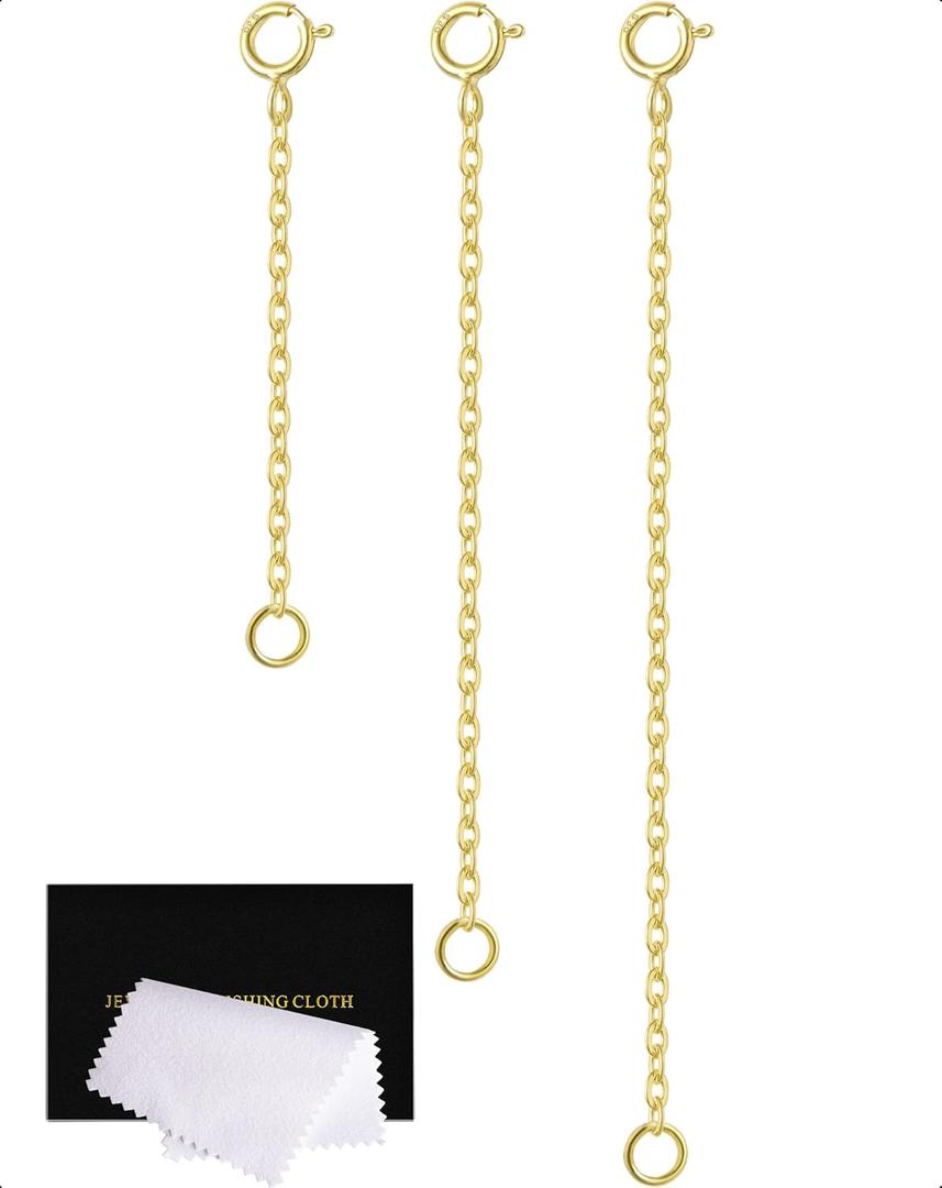 Gold Necklace Extender 14K, 925 Sterling Silver Necklace Extenders Gold Chain Bracelet Anklet Jewelry Extension for Necklaces, 3 Piece Set (2, 3, 4 Inches)