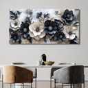 Large Flower canvas wall art Mural Deep Blue White Flower Abstract Decoration Painting Plant Flower Poster Printing Living Room Dining Room Bedroom Office Corridor Home Decoration, 20x40 inches